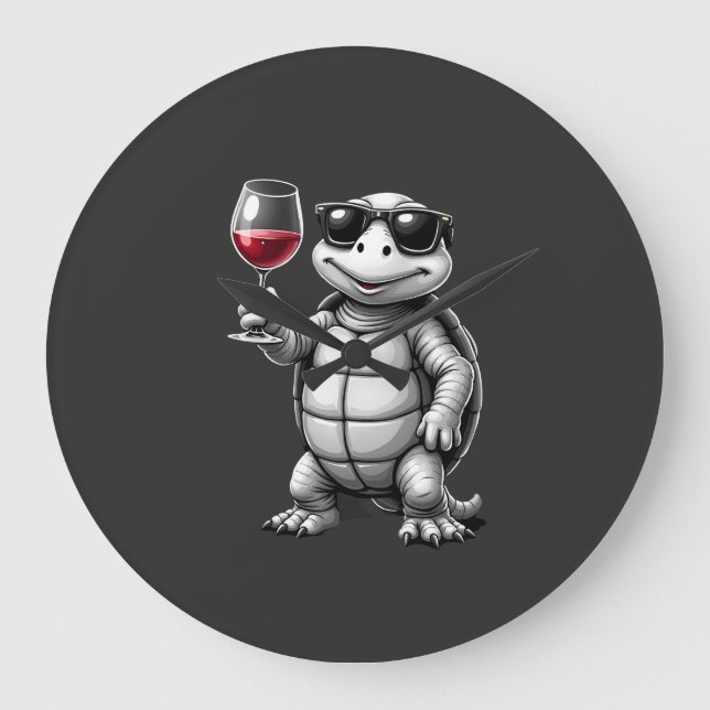 cool turtle drinking red wine art print_1 (1) large clock (Front)