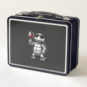 cool turtle drinking red wine art print_1 (1) metal lunch box