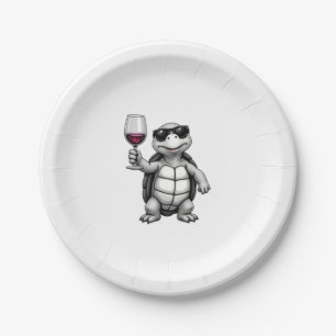 cool turtle drinking red wine art print_1 (1) paper plate