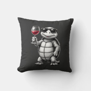 cool turtle drinking red wine art print_1 (1) throw pillow
