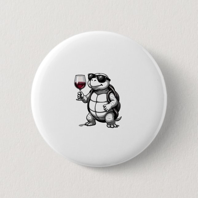 cool turtle drinking red wine art print_1 (2) 2 inch round button (Front)