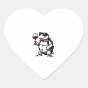 cool turtle drinking red wine art print_1 (2) heart sticker