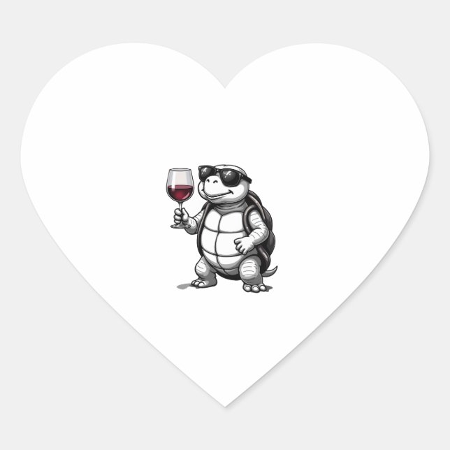 cool turtle drinking red wine art print_1 (2) heart sticker (Front)