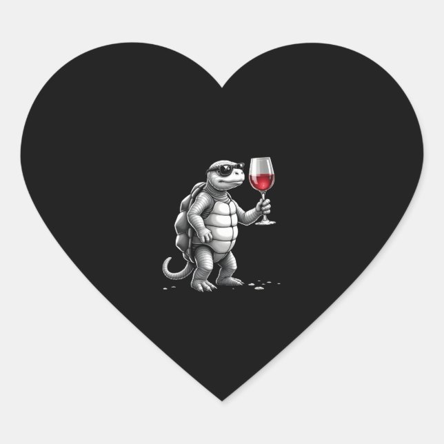 cool turtle drinking red wine art print_1 (2) heart sticker (Front)
