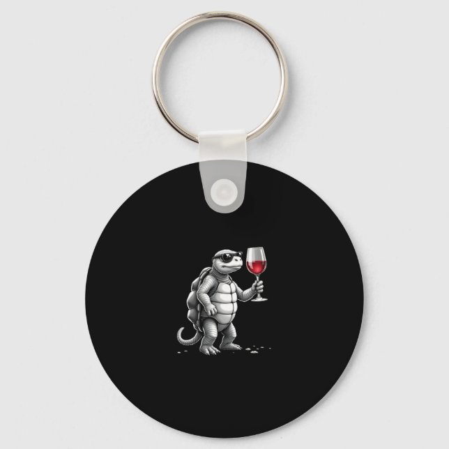 cool turtle drinking red wine art print_1 (2) keychain (Front)