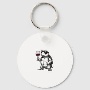 cool turtle drinking red wine art print_1 (2) keychain