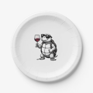 cool turtle drinking red wine art print_1 (2) paper plate