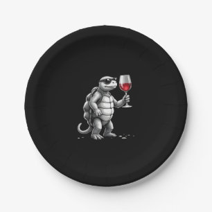 cool turtle drinking red wine art print_1 (2) paper plate