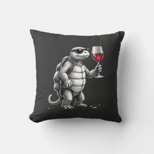 cool turtle drinking red wine art print_1 (2) throw pillow