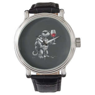 cool turtle drinking red wine art print_1 (2) watch