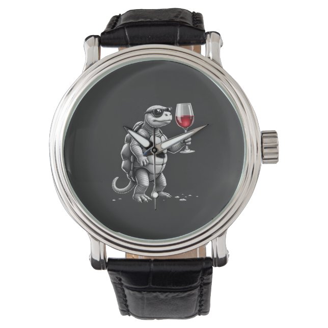 cool turtle drinking red wine art print_1 (2) watch (Front)