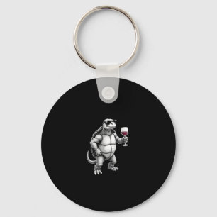 cool turtle drinking red wine art print_1 (3) keychain