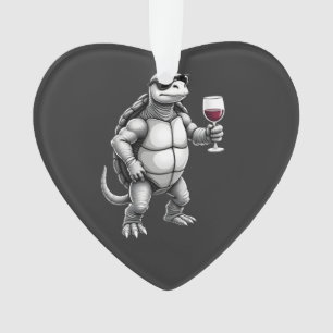 cool turtle drinking red wine art print_1 (3) ornament