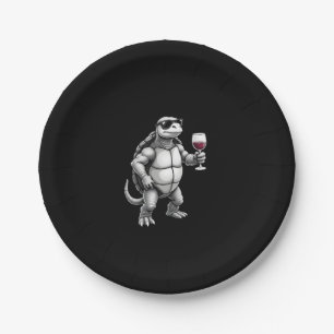 cool turtle drinking red wine art print_1 (3) paper plate