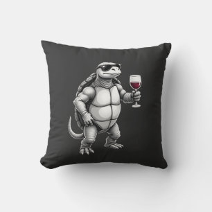 cool turtle drinking red wine art print_1 (3) throw pillow