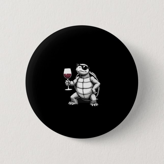 cool turtle drinking red wine art print_1 (4) 2 inch round button (Front)