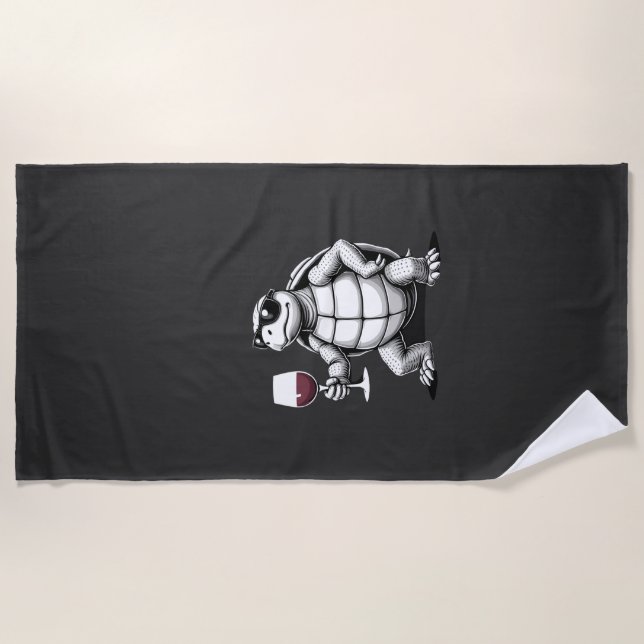 cool turtle drinking red wine art print_1 (4) beach towel (Front)