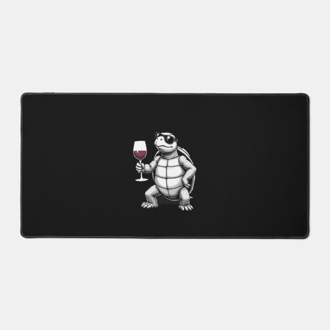 cool turtle drinking red wine art print_1 (4) desk mat (Front)
