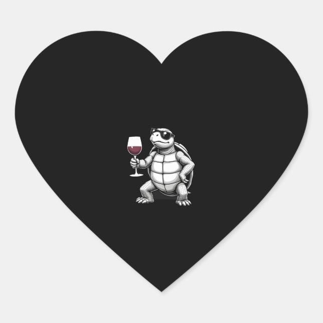 cool turtle drinking red wine art print_1 (4) heart sticker (Front)