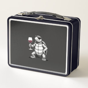 cool turtle drinking red wine art print_1 (4) metal lunch box