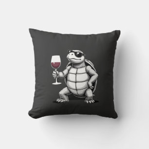 cool turtle drinking red wine art print_1 (4) throw pillow