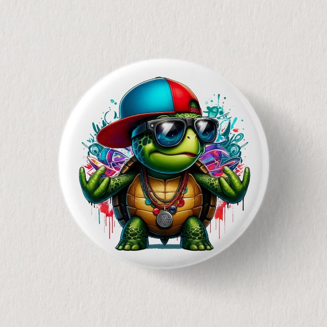 cool turtle hip hop  1 inch round button (Front)