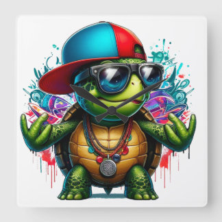 cool turtle hip hop  square wall clock
