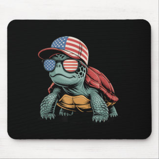Cool Turtle USA Flag Sunglasses Independence 4th Mouse Pad