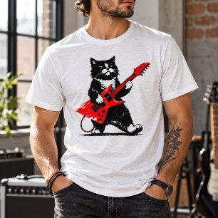 Cool Tuxedo Cat Rock Guitar Tri-Blend Shirt