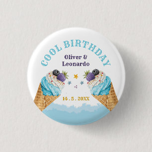 Cool Twins Ice Cream Boys Birthday Paper Plate 1 Inch Round Button