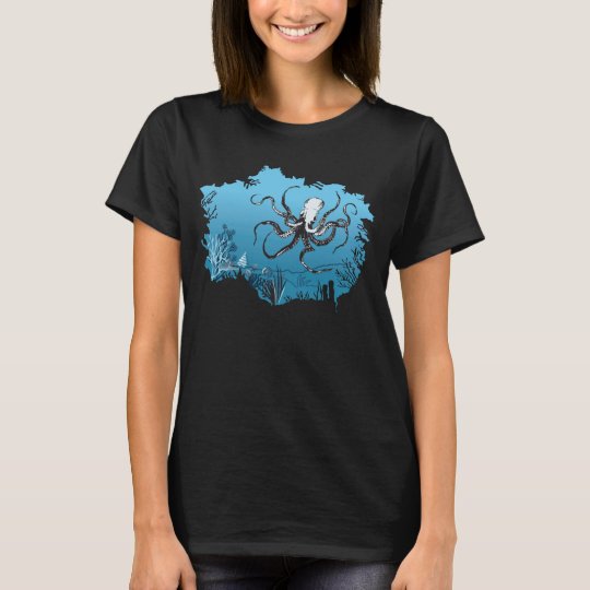 Cool Underwater Octopus Cave Graphic Design Shirt