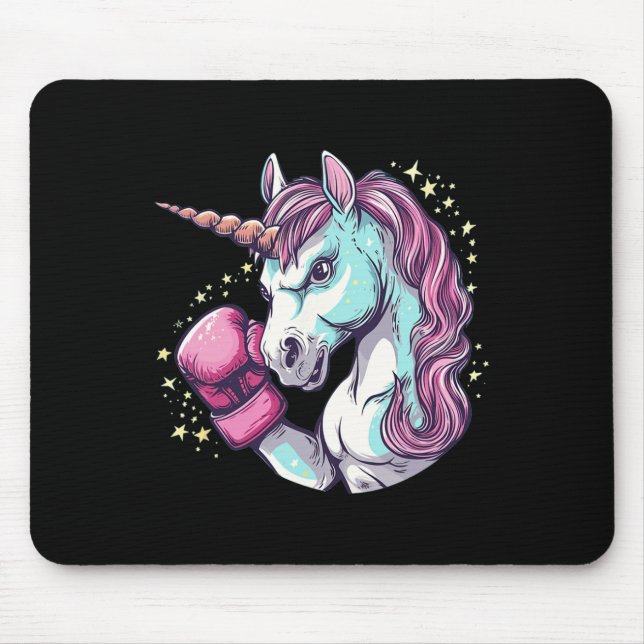 Cool Unicorn Face Costume With Funny Boxing Gloves Mouse Pad (Front)