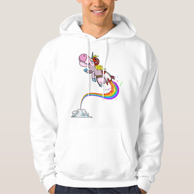 Cool Unicorn Jetpack Rainbow Funny Horned Horse Hoodie (Front)