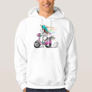 Cool Unicorn Riding Scooter  Funny Horned Ho Hoodie
