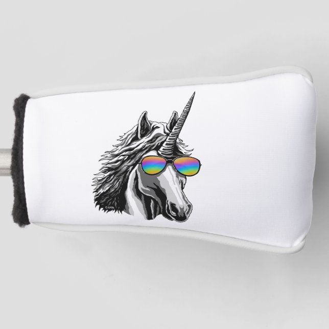 Cool unicorn with rainbow sunglasses golf head cover (Front)