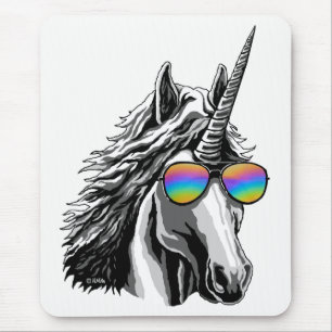 Cool unicorn with rainbow sunglasses mouse pad