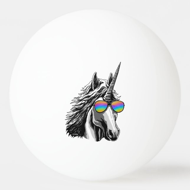 Cool unicorn with rainbow sunglasses ping pong ball (Front)