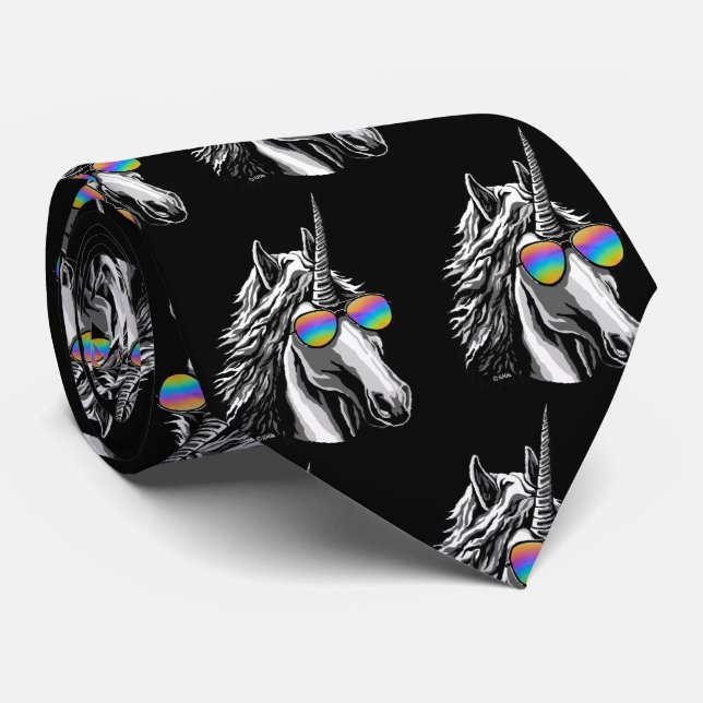 Cool unicorn with rainbow sunglasses tie (Rolled)