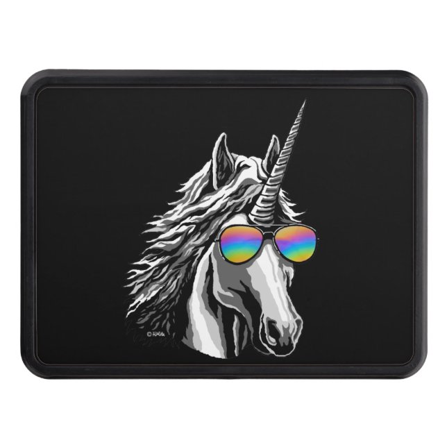 Cool unicorn with rainbow sunglasses trailer hitch cover (Front)