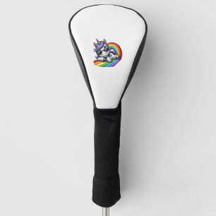Cool Unicorn with Sunglasses on Rainbow Long Sleev Golf Head Cover