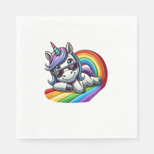Cool Unicorn with Sunglasses on Rainbow Long Sleev Napkin