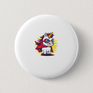 Cool Unicorn with Superhero Cape Costume Long Slee 2 Inch Round Button