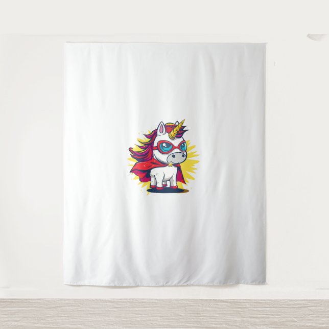 Cool Unicorn with Superhero Cape Costume Long Slee Tapestry (Front)