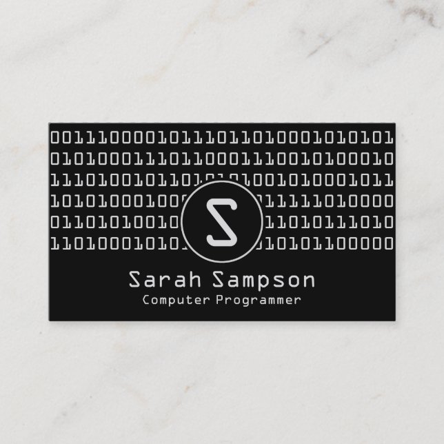 Cool Unique Binary Code Pattern Monogram Business Card (Front)