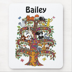 Cool Unique Colourful Tree Cat Flower Monogram Nam Mouse Pad