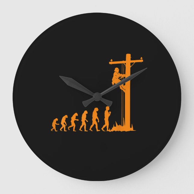 Cool Unique Evolution Of Lineman Electrician Gift Large Clock (Front)