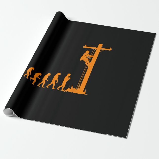 Cool Unique Evolution Of Lineman Electrician  Gift Wrapping Paper (Unrolled)