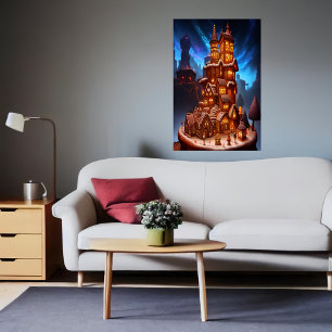 Cool unique Gingerbread village AI Art Poster