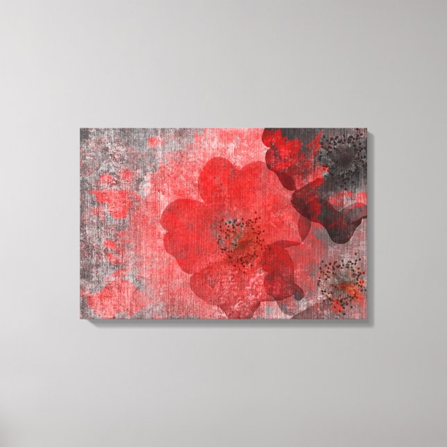 Cool, unique red grey asian style flower art canvas print (Front)
