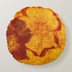 Cool, unique red yellow asian style flower art round pillow